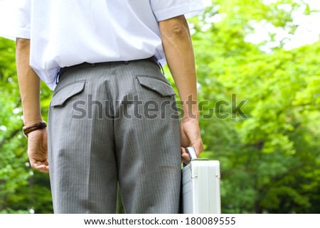 Rear View of a business Japanese man with attache case
