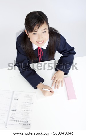 Japanese Middle school girl studying
