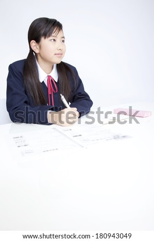 Japanese Middle school girls studying