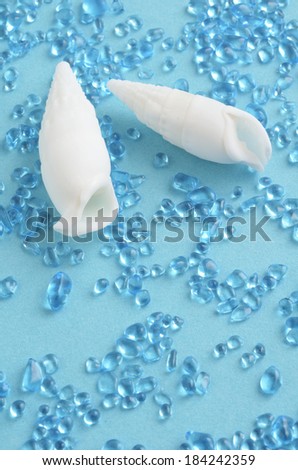 Seashells and blue stones