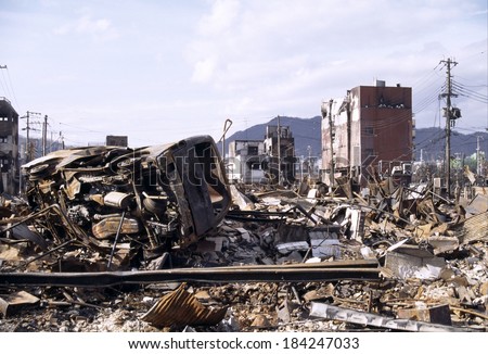 Circa 2011: Damaged town from the Japanese earthquake.