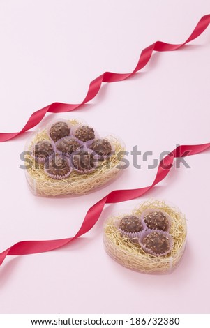 Chocolate dessert in heart shaped gift box