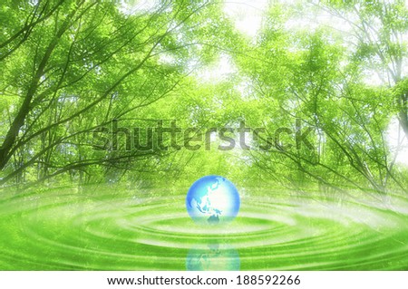 Trees with pool of water and globe