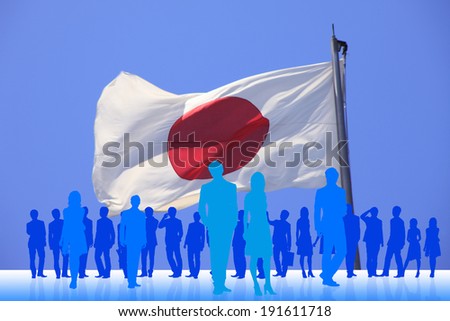 Crowd and Japanese flag