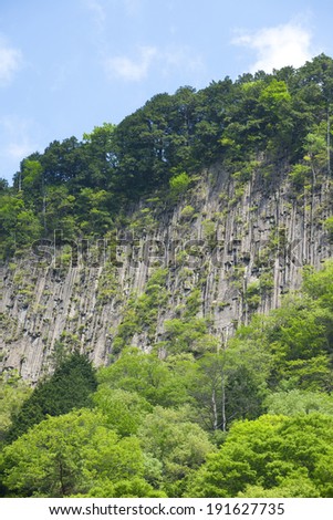 Sheer cliff of Nara village Soni of the fresh green