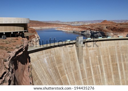 Water outlet Grand Canyon dam of artificial lake Powell