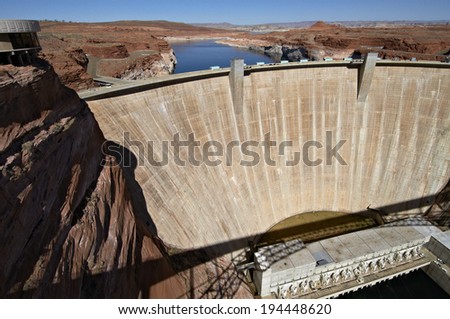 Water outlet Grand Canyon dam of artificial lake Powell