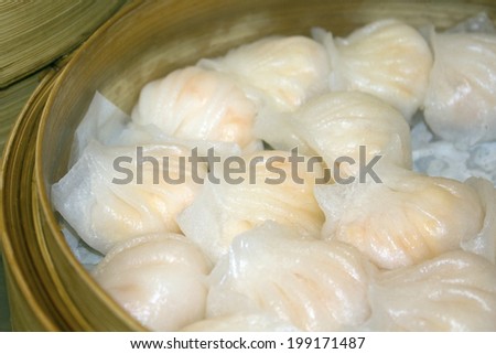 Steamed Shrimp Dumplings In The Bamboo Steamer