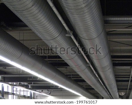 Ventilation Exhaust Duct In The Ceiling Of The Factory
