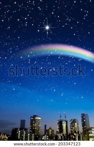 Streets And Night Sky Across The Rainbow