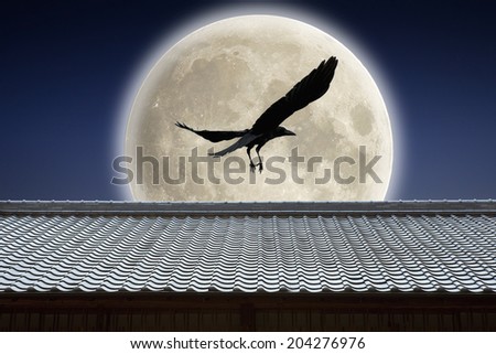 A Full Moon And A Crow