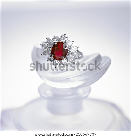 Purfume Bottle And Ruby Ring With Diamond