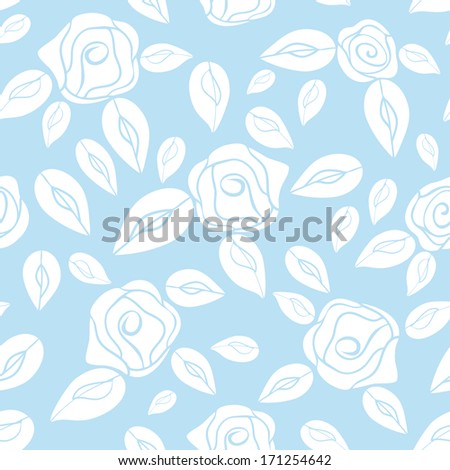 Vintage seamless pattern Roses (white with blue)