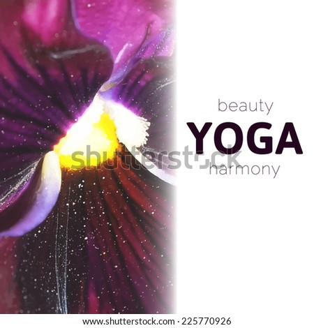 Vector yoga illustration. Name of yoga studio on a floral background. Yoga class motto. Yoga sticker. Yoga poster. Yoga exercises, recreation, healthy lifestyle. Poster for yoga class with a voilet.