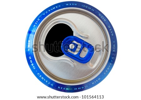 aluminium can with beer names in different languages. isolated on white background