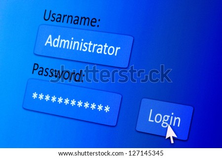 Username and password in internet browser on computer screen