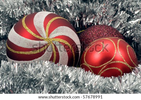 Holiday background. red Christmas balls and garland