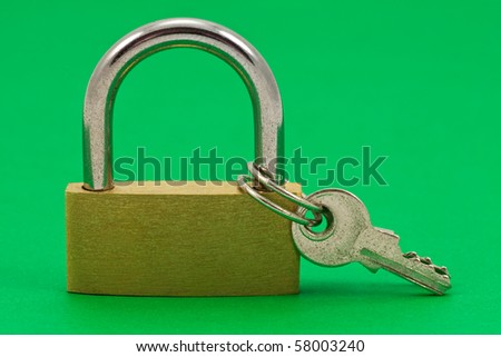 padlock with keys, isolated on green background