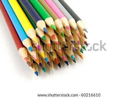 bunch of colored pencils on white background