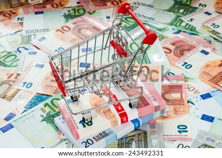 Concept for purchasing power, shopping, money printing and inflation