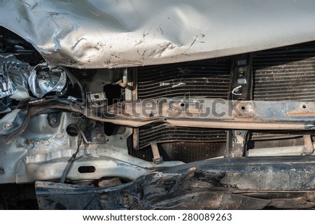 SURAT THANI THAILAND- May 16: Vehicle from accident  and vehicle property in dispute are hoarded together .At the police station on May 16, 2015 in Surat thani province,Thailand