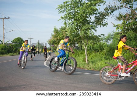SURATTHANI THAILAND- Jun 7: The campaign for human healthy by bicycles at the Ta Thong Mai village. Jun 7,2015 in surat thani province,Thailand