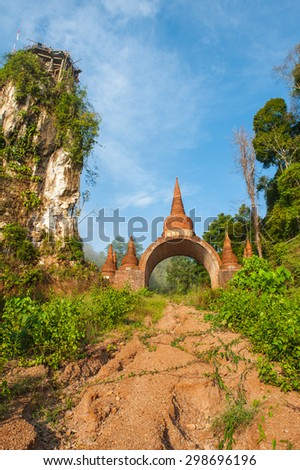 Suratthani,Thailand, May 14,2015: Architecture entrance Buddhist meditation place for Buddhists at dharma retreat khonanailong