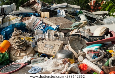 Suratthani,Thailand, July 24,2015:Waste from Electrical Blackout plastic scrap and paper mill waste to be recycled.