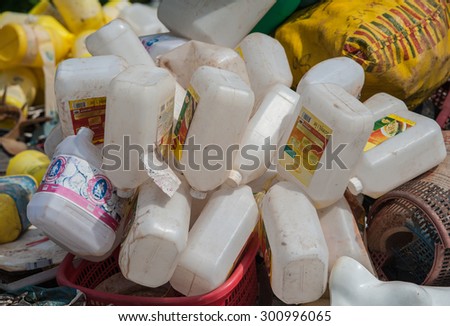Suratthani,Thailand, May 2,2015: Waste from Electrical Blackout plastic scrap and paper mill waste to be recycled.