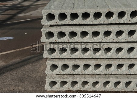 Prefabricated concrete slabs for construction.