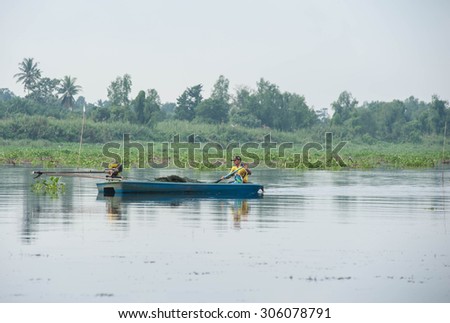 SURATTHANI THAILAND- Oct 1: Fishermen can fish along the banks all year long by using fishing gear at kuntalay. October 1,2014 in surat thani province,Thailand