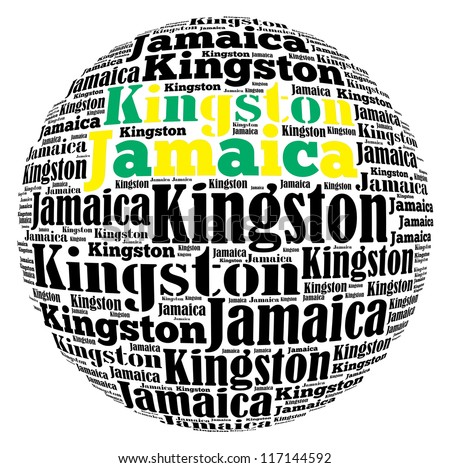 Kingston capital city of Jamaica info-text graphics and arrangement concept on white background (word cloud)