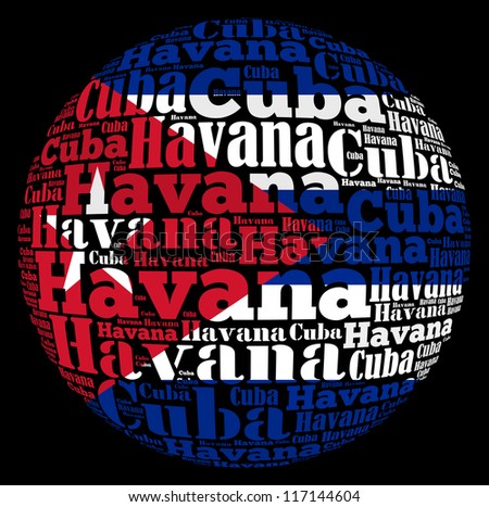 Havana capital city of Cuba info-text graphics and arrangement concept on black background (word cloud)