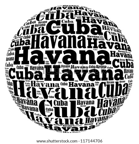 Havana capital city of Cuba info-text graphics and arrangement concept on white background (word cloud)
