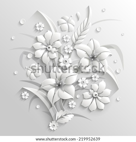 Bouquet of fantastic white flowers made in 3d style