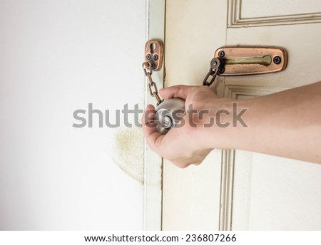 Man hand open door knob