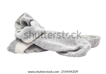 used dirty sock gray isolated on white background.