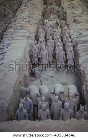 CHINA, XIAN - MARCH 14: Ping Ma Yong, Terra cotta army on 14 March 2016 in Xian, China. Unesco world heritage site.
