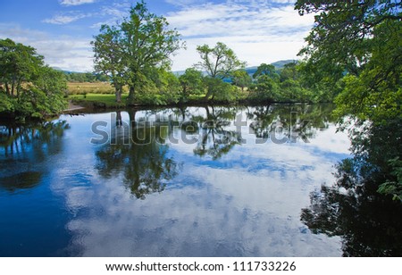 Scotland, summer landscape, river  Lochay close to its confluence with river Dochard