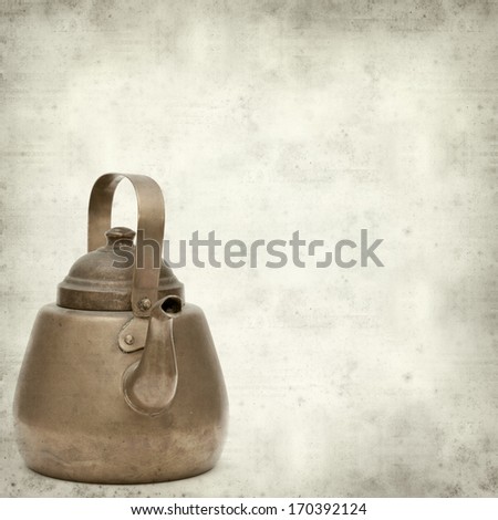 textured old paper background with vintage copper kettle