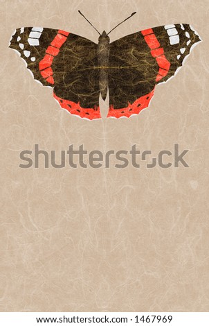 red admiral (vanessa atalanta) rice paper texture e-collage with space for text