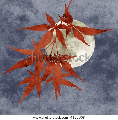 autumn moon collage, paper texture, limited palette
