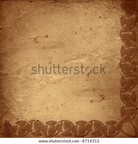 old paper background with hand-drawn celtic-style twined leaves corner ornament