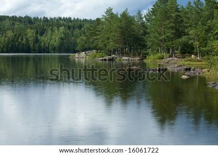norwegian lake, rain and sun
