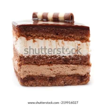 chocolate layer cake isolated on white