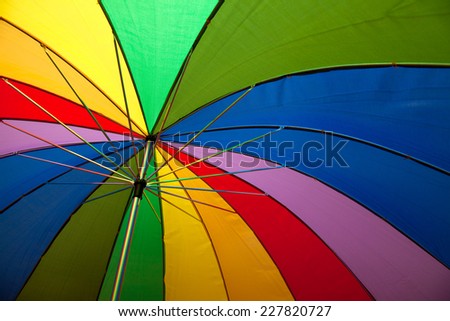 underside of a rainbow umbrella abstract colorful background