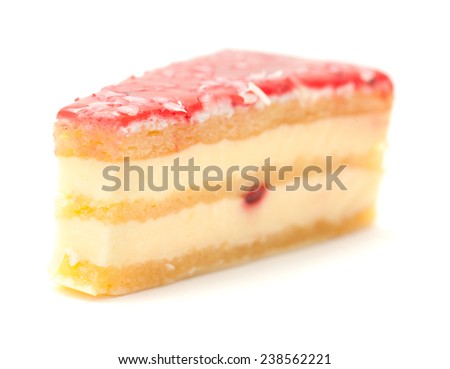 strawberry and cream layer cake isolated on white background
