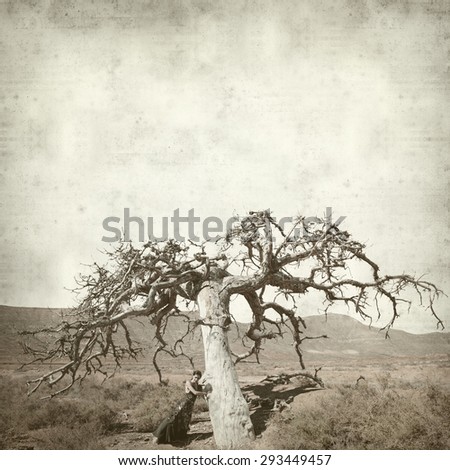 textured old paper background with old dead fig free and flamenco dancer , Fuerteventura Canary Islands