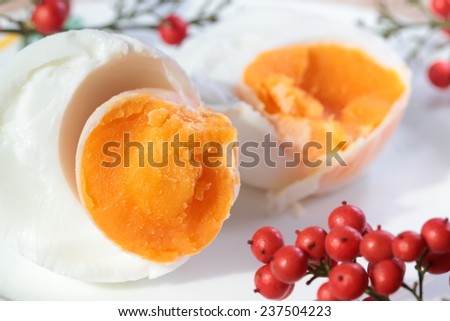 Salted duck egg or preserved egg isolate on white dish