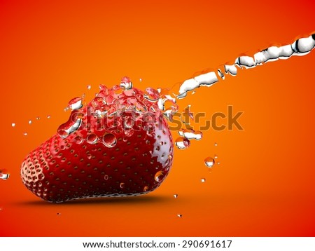 Strawberry water splash fruit fresh healthy orange 3D